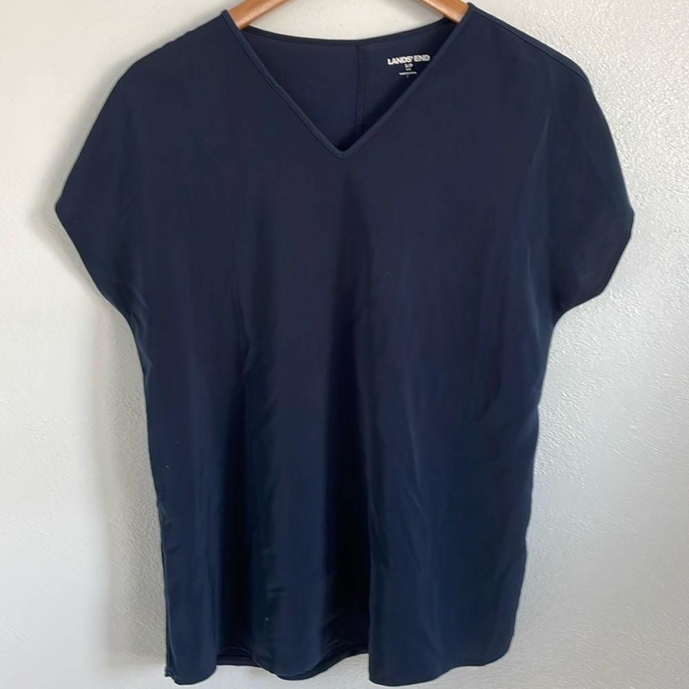 Lands‘ End‎ Women’s Navy Blue V Neck Cap sleeve Top Size Small